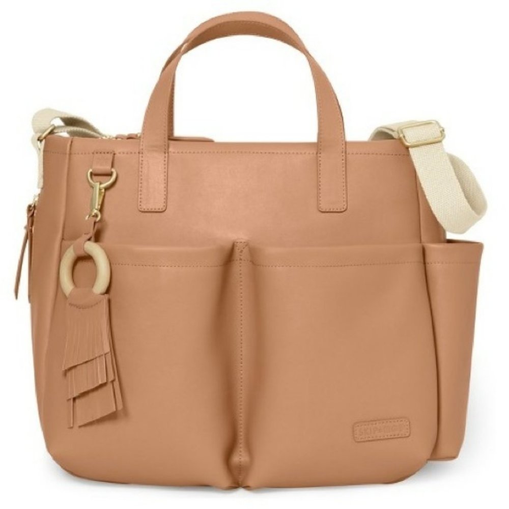 Skip Hop Greenwich Simply Chic Diaper Tote Tan Changing Bag Vegan Leather